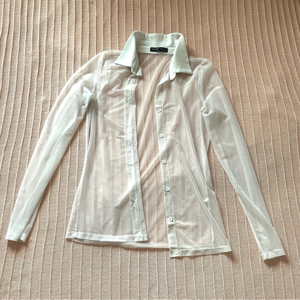 White Sheer/Mesh Collared Button Down🤍